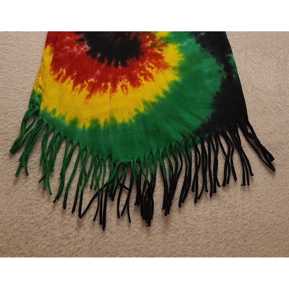 Jamaica Tie Dye Fringe Tank Top Rasta Rhinestone Sleeveless Women's Shirt Large - Picture 4 of 13